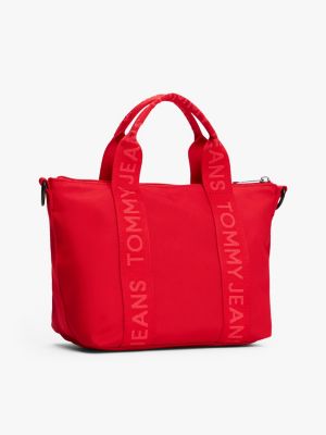 red essential repeat logo crossbody tote bag for women tommy jeans