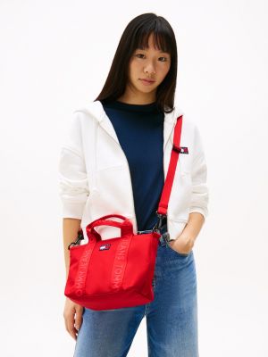 red essential repeat logo crossbody tote bag for women tommy jeans