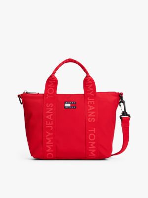 red essential repeat logo crossbody tote bag for women tommy jeans