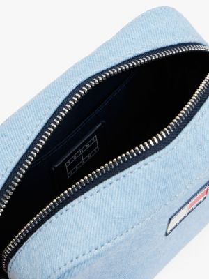 blau essential crossbody-kameratasche aus denim für damen - tommy jeans