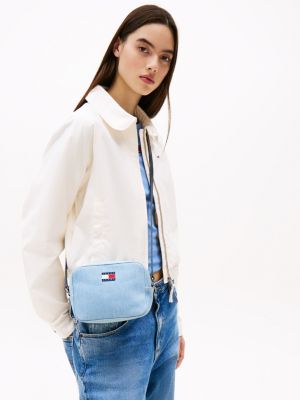 petit sac bandoulière essential en denim bleu pour femmes tommy jeans