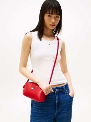 red essential convertible crossbody camera bag for women tommy jeans