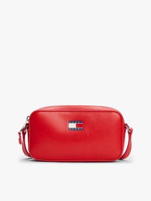 red essential convertible crossbody camera bag for women tommy jeans