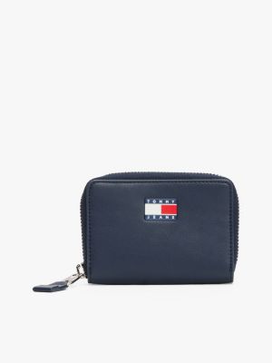 portefeuille essential zippé bleu pour femmes tommy jeans