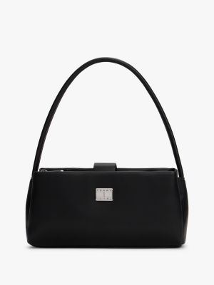 black logo plaque shoulder bag for women tommy jeans