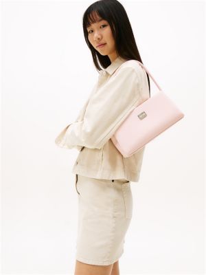 pink logo plaque shoulder bag for women tommy jeans