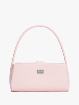 pink logo plaque shoulder bag for women tommy jeans