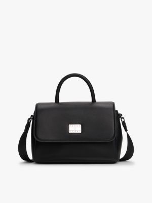 black crossbody-tasche mit klappe und griff oben für damen - tommy jeans