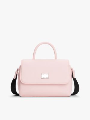 pink top handle flap crossbody bag for women tommy jeans