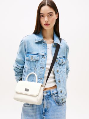 white top handle flap crossbody bag for women tommy jeans