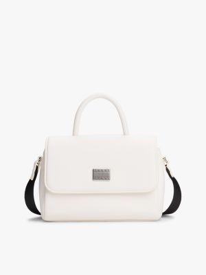 white crossbody-tasche mit klappe und griff oben für damen - tommy jeans