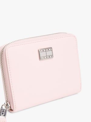 pink logo plaque zip-around wallet for women tommy jeans