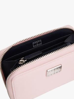 pink logo plaque zip-around wallet for women tommy jeans