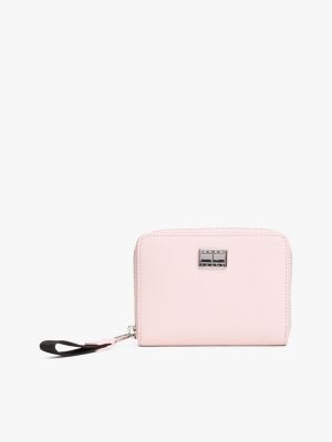 pink logo plaque zip-around wallet for women tommy jeans