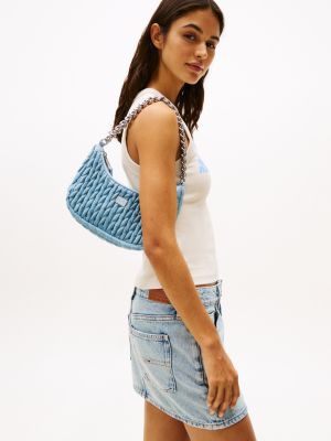 blue iconic denim shoulder bag for women tommy jeans