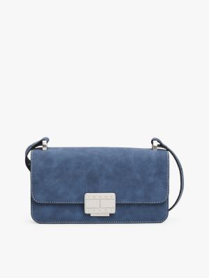 blue logo plaque flap crossbody bag for women tommy jeans