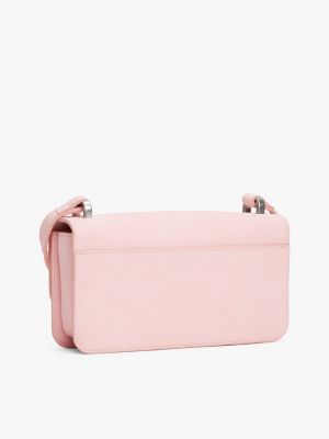 pink logo plaque flap crossbody bag for women tommy jeans