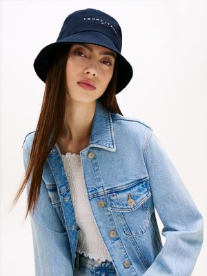 blue logo embroidery bucket hat for women tommy jeans