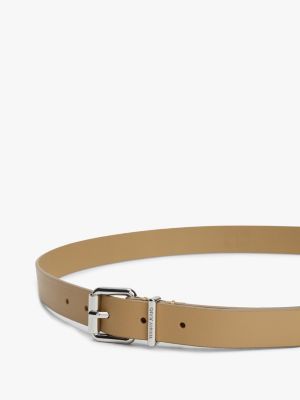 brown debossed logo leather belt for women tommy jeans