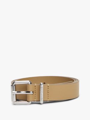 brown debossed logo leather belt for women tommy jeans