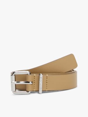 brown debossed logo leather belt for women tommy jeans