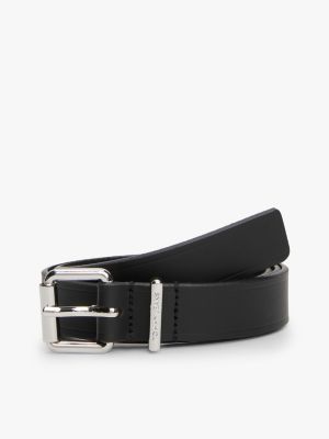 black debossed logo leather belt for women tommy jeans