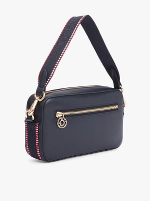 sac bandoulière emblématique à monogramme th bleu pour femmes tommy hilfiger