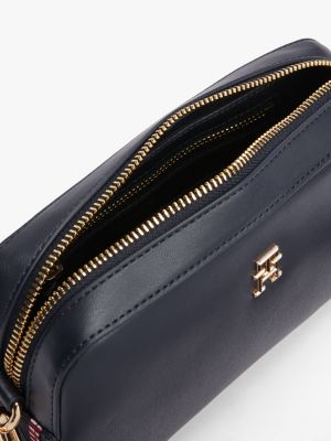 sac bandoulière emblématique à monogramme th bleu pour femmes tommy hilfiger