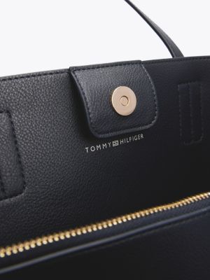 borsa tote con finiture iconiche e monogramma blu da donne tommy hilfiger