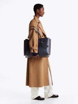 cabas à bordure emblématique et monogramme th bleu pour femmes tommy hilfiger