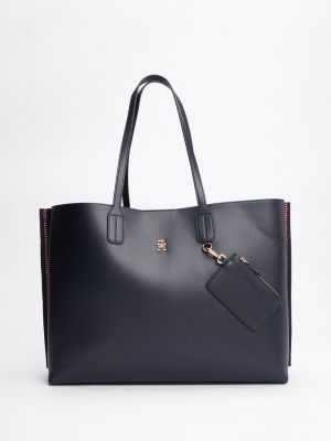 blue tote-bag mit th-monogramm und tommy-tape für damen - tommy hilfiger