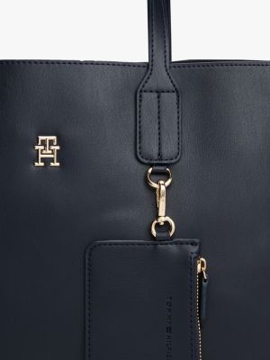 blue th monogram signature trim satchel for women tommy hilfiger