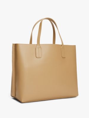 satchel con pochette e monogramma th khaki da donne tommy hilfiger