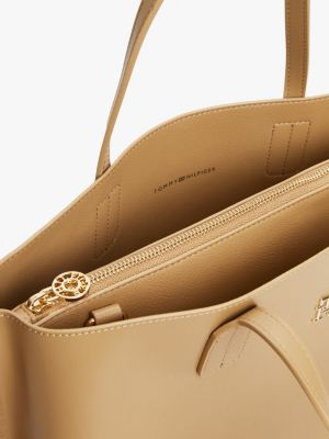 khaki satchel mit th-monogramm und münztäschchen für damen - tommy hilfiger