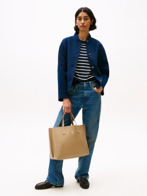 satchel con pochette e monogramma th khaki da donne tommy hilfiger