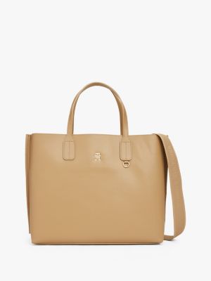 khaki handtas met portemonnee en th-monogram voor dames - tommy hilfiger