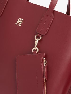 satchel con pochette e monogramma th rosso da donne tommy hilfiger