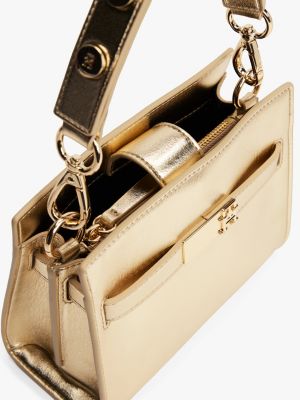 satchel heritage con finitura metallizzata giallo da donne tommy hilfiger