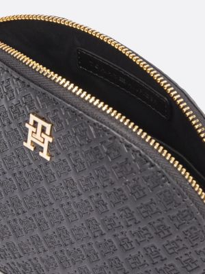 schwarz kulturbeutel mit tiefgeprägten th-monogrammen für damen - tommy hilfiger