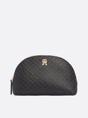 black th monogram debossed washbag for women tommy hilfiger