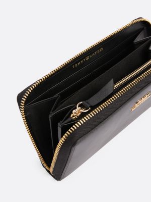 black leather zip-around wallet for women tommy hilfiger