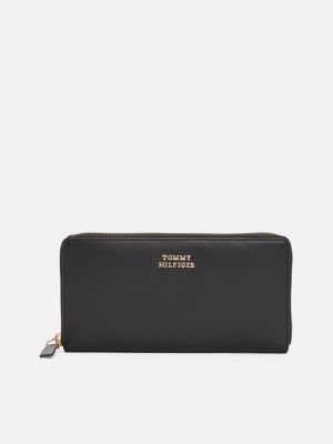 cartera de piel con cremallera black de mujeres tommy hilfiger