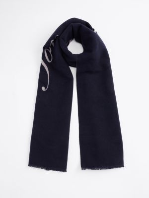 blue chic sjaal met logo en gerafelde randen voor dames - tommy hilfiger