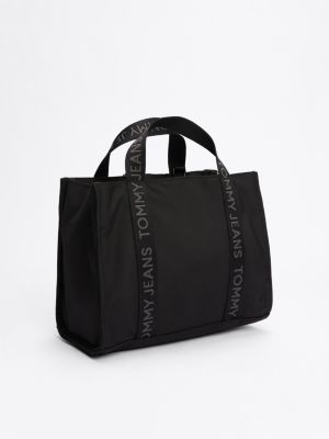 schwarz essential tote-bag mit logomuster für damen - tommy jeans