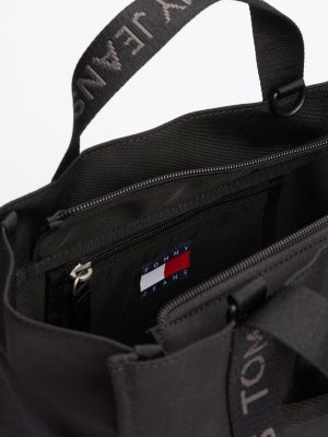 schwarz essential tote-bag mit logomuster für damen - tommy jeans