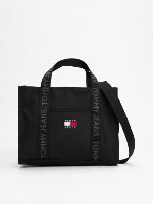 black essential repeat logo tote for women tommy jeans