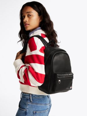 black essential logo plaque dome backpack for women tommy jeans