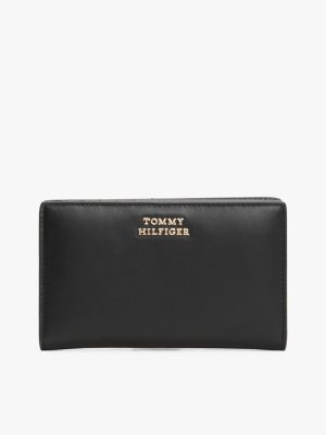 portefeuille en cuir à logo en métal black pour femmes tommy hilfiger