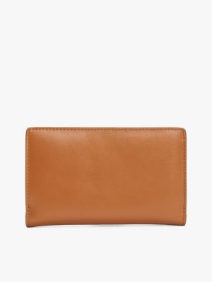 brown metal logo leather wallet for women tommy hilfiger