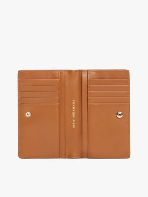 brown metal logo leather wallet for women tommy hilfiger